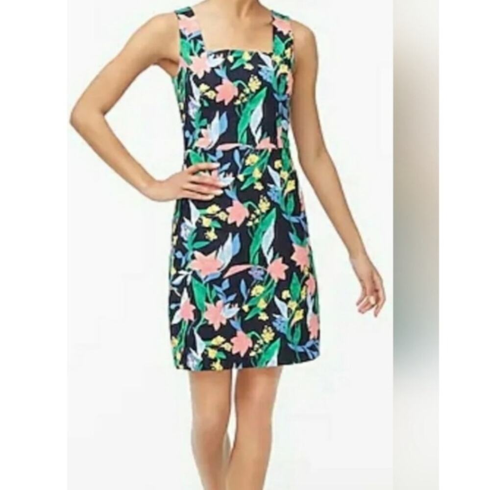 J CREW Dress Floral Basketweave Square Neck NWT sz 10 Tropical Resort Colorful